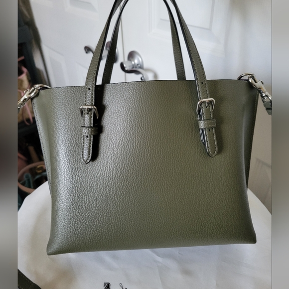 Coach Mollie 25 Silver Surplus Army Green Small Double Face Leather Tote - Picture 3 of 4